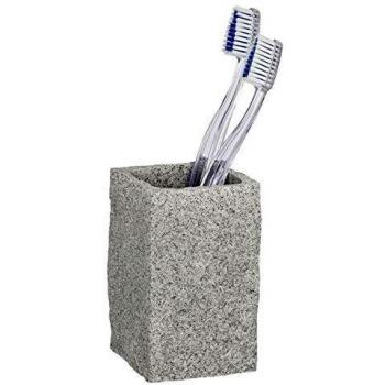 WENKO Vaso de dientes Granito - aspect de granite, Poliresina, 6.5 x 10.6 x 6.5 cm, Gris