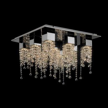 Lámpara colgante de cristal cromado Larix con 9 luces, pantalla de cristal, tipo GU10, diseño clásico y acabado en cromo