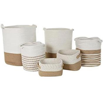 Juego de Cestas DKD Home Decor Blanco Algodón Jute (45 x 45 x 54 cm) (6 Piezas)