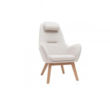 Sillón nórdico de tejido beige y madera clara MANIA