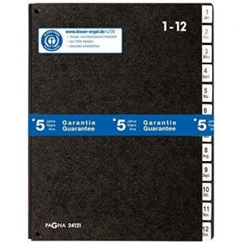 Carpeta de escritorio PAGNA A4, 12 compartimentos, 1-12 (Enero-Diciembre), cartón rígido, color negro