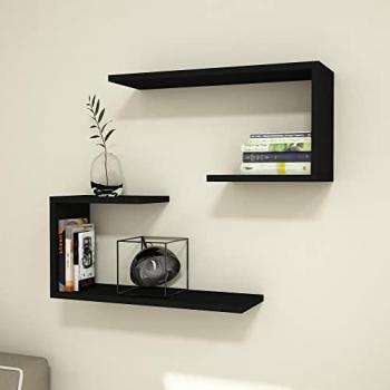 Set de 2 Estantes Flotantes Årslev Aglomerado Negro 27 x 60 x 20 cm para Muro, Capacidad Máx. 5 kg/Estante
