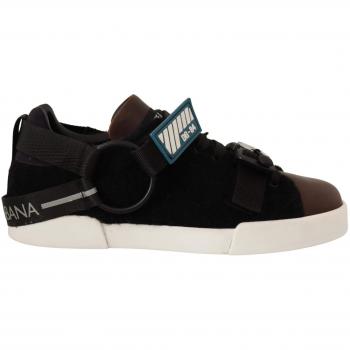 Dolce & Gabbana Brown Leather Black Shearling Sneakers - EU42/US9