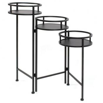 Set de 3 Mesas Auxiliares de Metal para Decoración - Mesitas Redondas y Cuadradas Extensibles Ideales para Recibidor, Salón y Sala de Estar - Color Negro