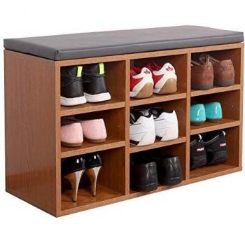RICOO WM035-ER-A Banco Zapatero 79x49x30 Armario Interior con Asiento Organizador Zapatos Mueble recibidor Perchero Entrada Madera Roble marrón