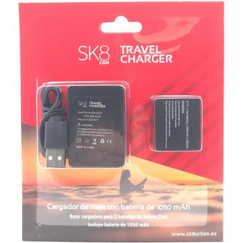 SK8 CAM - Pack de Cargador y batería de 1050 mAh para cámara, Color Negro