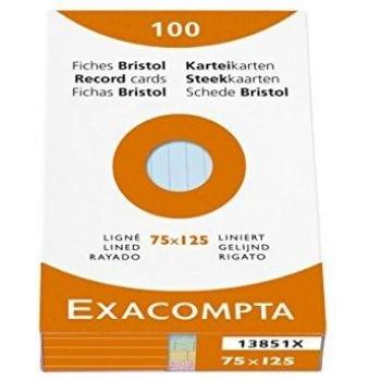 Fichas de Cartulina Bristol Rayadas 75x125mm Colores Surtidos (Pack 100)