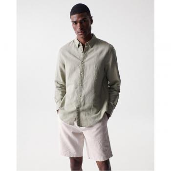 Camisa de hombre regular lisa en mezcla de lino