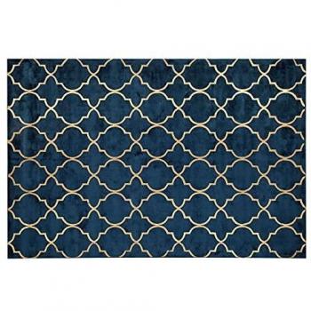 Alfombra Moderna Azul Marino con Patrón Cuatrifolio en Viscosa y Algodón 140 x 200 cm