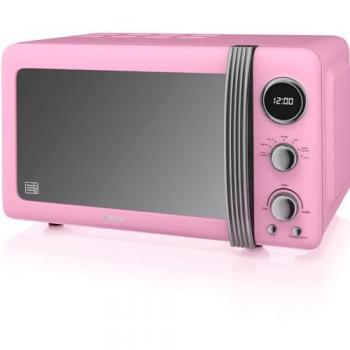Microondas Digital Retro 20L 800W Rosa con 5 Niveles de Potencia, Función Descongelación y Temporizador de 60 Minutos