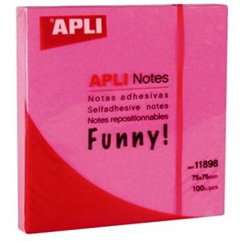 APLI 11898 - Notas adhesivas FUNNY 75 x 75 mm bloc de 100 hojas color rosa fluorescente