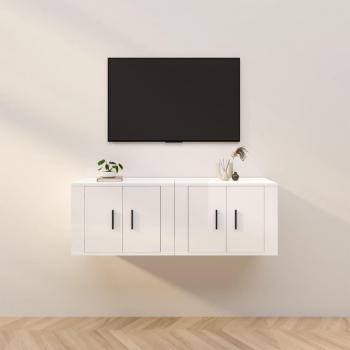 Mueble para TV de Pared 2 piezas Blanco pulido 57x34,5x40 cm