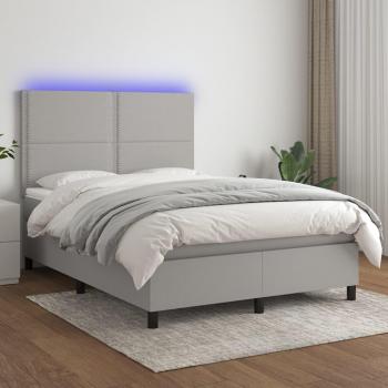 Colchón de cama box spring con muelles y tela LED gris claro 140x200 cm