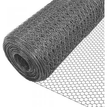 Malla de Alambre Hexagonal 25mm con Revestimiento de PVC, Rollo 1x25m, Enrejado Triple Torsión, Color Gris