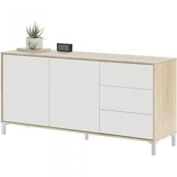 Aparador Brooklyn Blanco y Roble 2 Puertas 3 Cajones 154x74 cm para Salón o Comedor