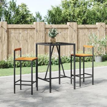 vidaXL 3 Piece Garden Bar Set Black Poly Rattan & Solid Wood Acacia