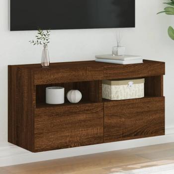 Mueble de TV de pared con luces LED 80x30x40 cm en roble marrón, Mueble de salón, Mueble TV, Mesa de TV