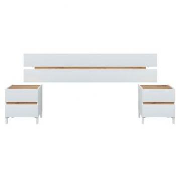 Cabecero de Cama Tempus con 2 Mesitas en Blanco y Roble - 260x100 cm