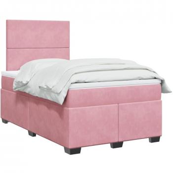 Cama box spring de muelles con colchón en terciopelo rosa 120x200 cm