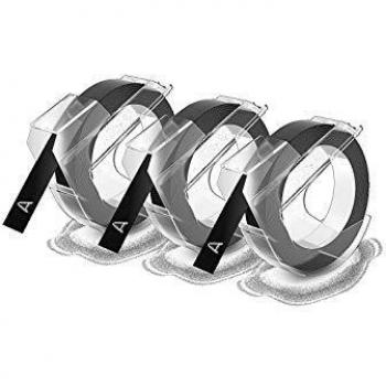 DYMO 3D Plastic Embossing Labels for Embossing Label Makers, Black Print on White Tape, 3/8'' x 9.8', 3-roll Pack (S0847730)