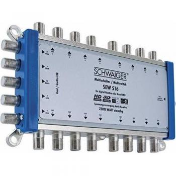 Multiconmutador SAT Schwaiger SEW516 531 - 5 Entradas (4 SAT/1 terrestre), hasta 16 abonados, compatible con Quad-LNB, modo Standby