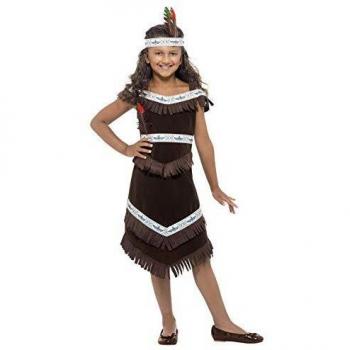 Smiffys Disfraz de niña inspirado por las americanas nativas, marrón, vestido con flecos