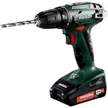 Metabo 602207560-Taladro Atornillador a Batería 18V/ 2 x 2.0 Ah Li-Ion BS 18-Portabrocas 10 mm con Maletín, 18 V, Negro, Verde