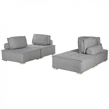 Sofá Modular 4 Plazas Gris de Poliéster 300 x 200 cm con Estructura de Madera Clara