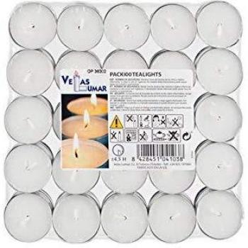 New Home Pack 100 Unidades Velas de té Blancas. 4,5 Horas de combustión