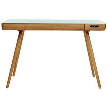 Escritorio Conectado Multimedia Miliboo - Cristal Blanco y Madera Clever