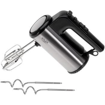 Batidora de Mano Adler AD 4232 Turbo Power 900W, 5 Velocidades, Modo Turbo, Negro/Acero Inoxidable