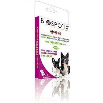 Biospotix Natural Flea, Tick & Mosquito Repellent Spot-On for Small & Medium Dogs (up to 20 kg) - 5 Pipettes x 1 ml
