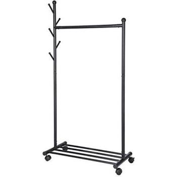 Songmics Perchero con ruedas Colgador de ropa Estante con perchero Barra para colgar ropa Perchero en forma de árbol Metal Negro HSR06B