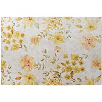 Alfombra DKD Home Decor Amarillo Blanco Poliéster Algodón Flores