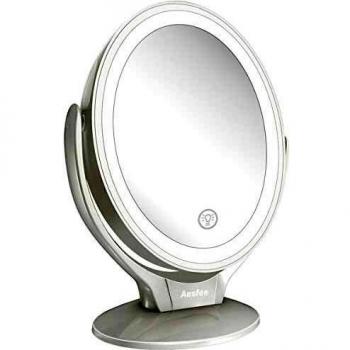 Aesfee espejo de maquillaje con aumento de 1x 7x espejo maquillaje de doble cara con iluminacion led rotacion 360con pantalla tactil usb recargable blanco