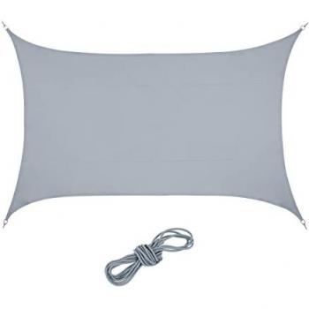 Toldo Vela Rectangular PES 5x7m Gris Claro, Resistente a Rayos UV y Cuerdas Tensoras