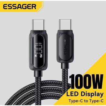 Cabo de Carga Rápida USB C a Type-C 100W con Pantalla Digital para iPhone 15, Huawei, Xiaomi, Samsung y Laptop - 1m Negro