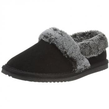 Hush Puppies Women's Full Fluffy Suede Leather Slippers - Black, Size UK 6