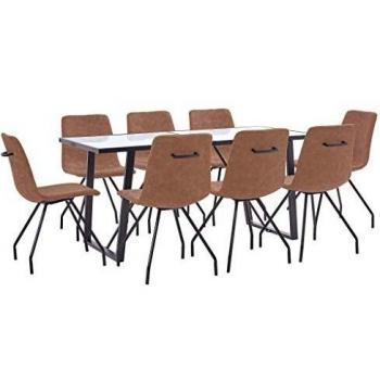 vidaXL Juego de Comedor 9 Piezas Cuero Sintético Mobiliario Decoración Interior Casa Hogar Robusto Duradero Resistente Funcional Práctico Útil Marrón