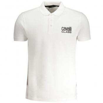 Cavalli Class White Cotton Polo Shirt with Print - Male, Size: L