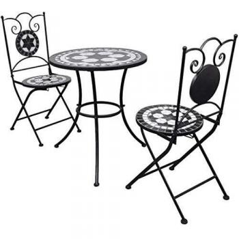 vidaXL 3 Piece Bistro Set Ceramic Tile Black and White