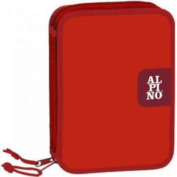 Alpino UA000150 - Plumier Escolar Pequeño de Doble Cremallera Rojo con 33 Piezas