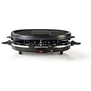 NEDIS - Grill para Raclette - 8 Personas - 900 W - Fácil de Limpiar - Patas de Goma - Negro