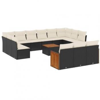 Set de Sofás de Jardín 14 Pzas con Cojines Ratán Sintético Negro
