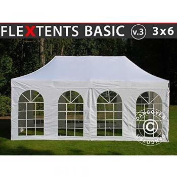 Carpa Plegable Rápida FleXtents Basic v.3, 3x6m Blanca, Impermeable con 4 Laterales