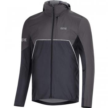 GORE WEAR R7 Chaqueta de running con capucha para hombre Partial GORE-TEX INFINIUM, L, Negro/Gris