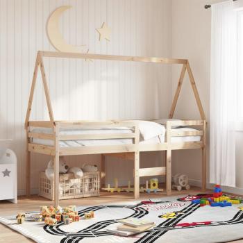 Cama alta con techo de madera maciza de pino marrón cera 75x190 cm Vidaxl Marrón