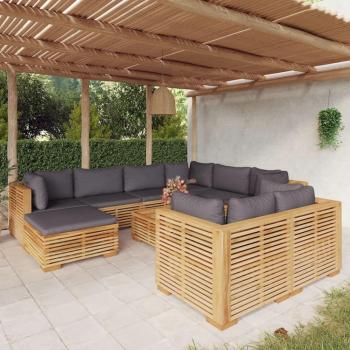 10-Piece Solid Teak Wood Garden Lounge Set with Cushions