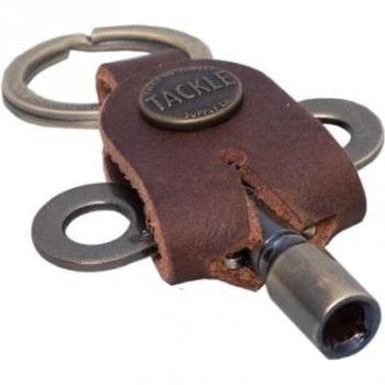 Antique Brass Drum Key and Leather Keychain Set