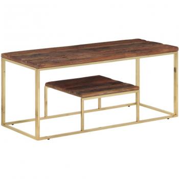 Mesa de centro vidaXL de acero inoxidable y madera reciclada, color plateado y marrón claro, ideal para salón o comedor, diseño auxiliar